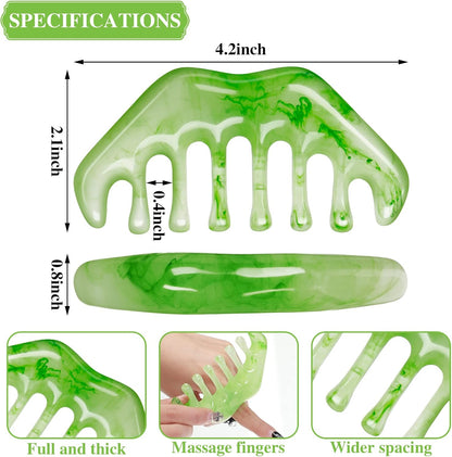 2 Pcs Jade Combs Esthetician Supplies Massage Stone Hair Gua Sha Scraping Scalp Comb Facial Massage Tool Handheld Head Tools Head Caring Therapy Valentines for Women(Elegant Style)