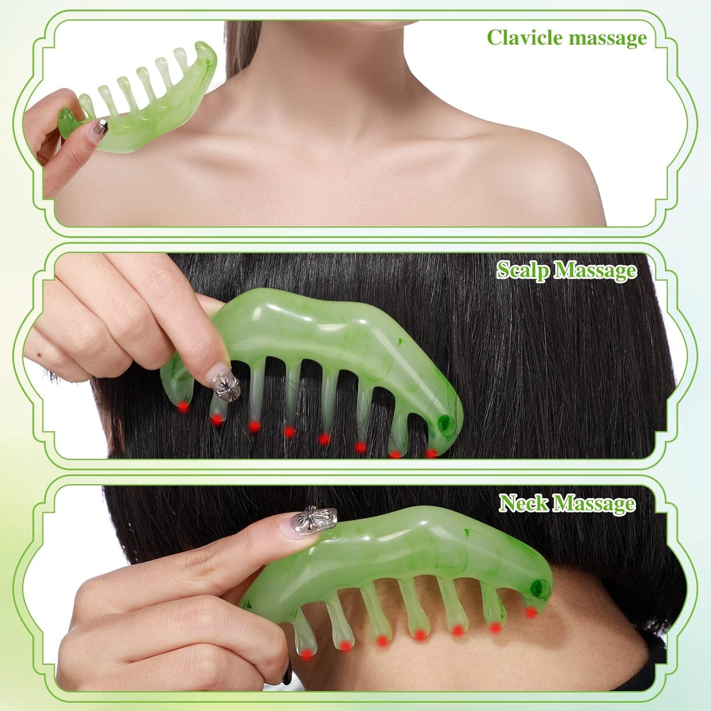 2 Pcs Jade Combs Esthetician Supplies Massage Stone Hair Gua Sha Scraping Scalp Comb Facial Massage Tool Handheld Head Tools Head Caring Therapy Valentines for Women(Elegant Style)