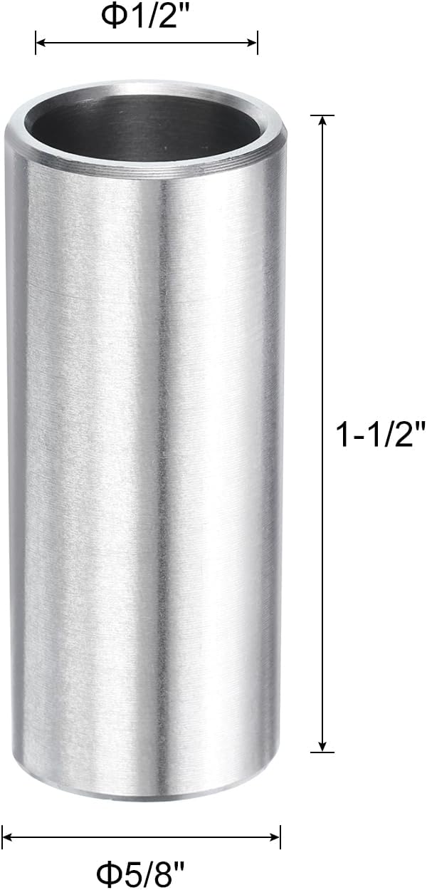 5pcs Stainless Steel Spacer 1/2" Bore x 5/8" OD x 1-1/2" Length Screw Standoff Bushing Plain Finish Round Metal Spacer for 1/2 Screws Bolts and Rods