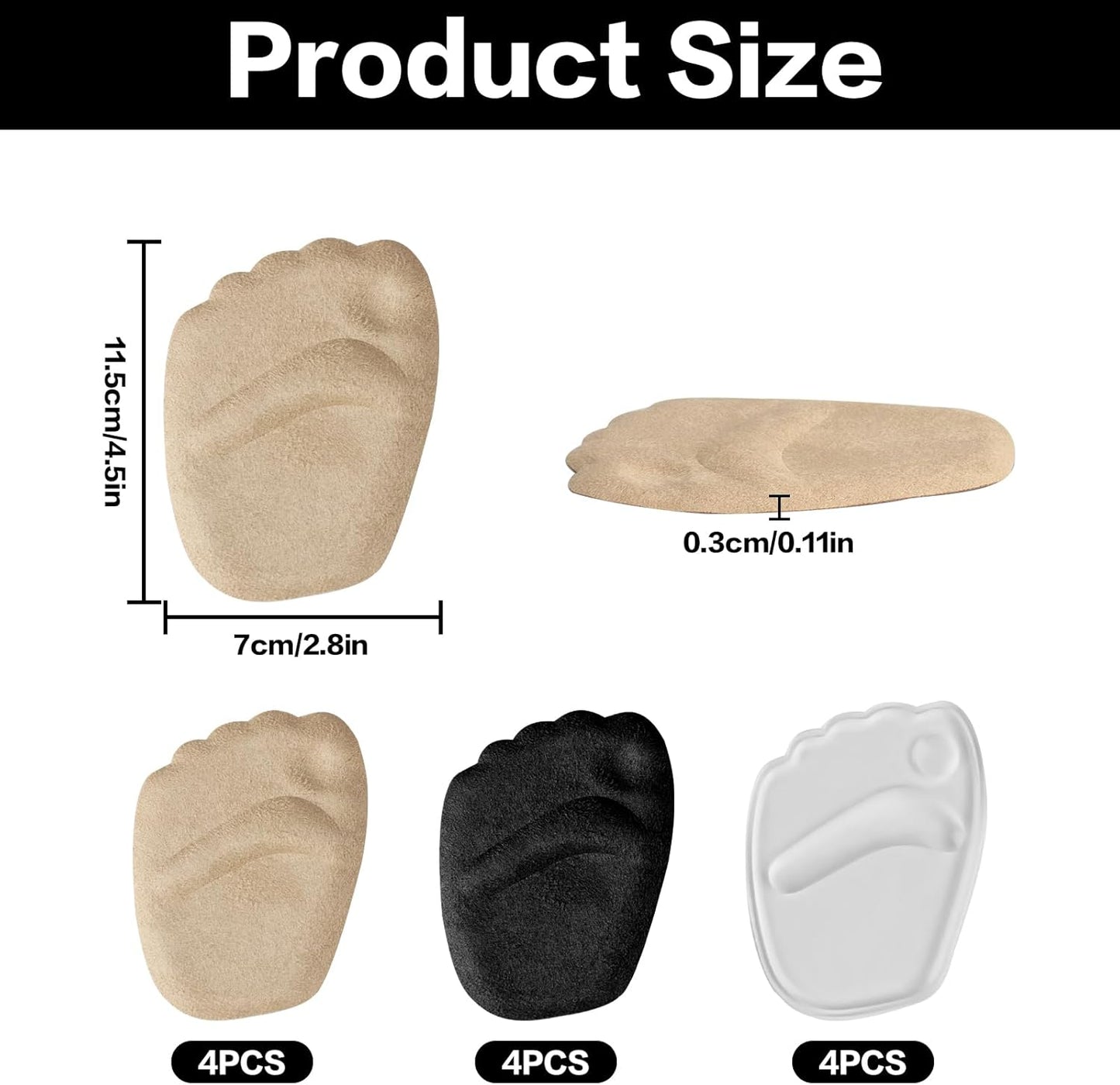 6 Pairs Metatarsal Pads for Women, Forefoot Cushion Inserts for Women Shoes, Non-Sliding Insole Pads for Open Toe Shoes, Ball of Foot Cushions, Shoe Filler, Reduce Foot Slip