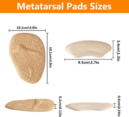 4 Pairs Metatarsal Pads Women & 4 Pairs Ball of Foot Cushions,Non-Sliding Insole Pads for Open Toe,Heel Pads Inserts for Too Big Shoe(Beige+Black)