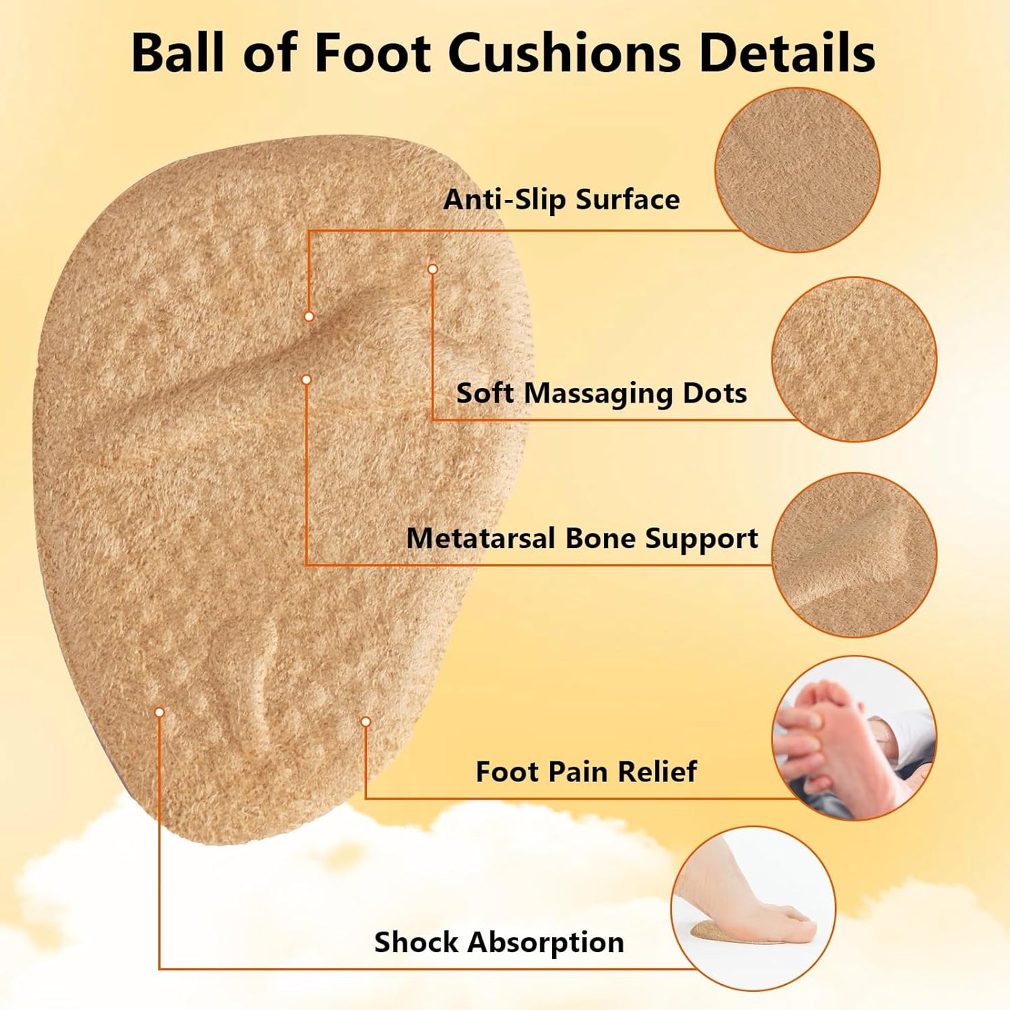 4 Pairs Metatarsal Pads Women & 4 Pairs Ball of Foot Cushions,Non-Sliding Insole Pads for Open Toe,Heel Pads Inserts for Too Big Shoe(Beige+Black)