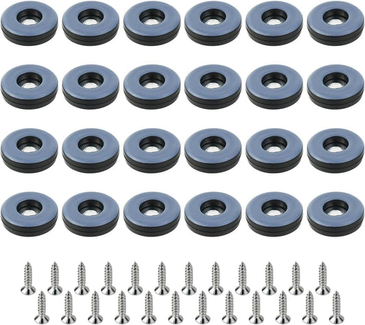 Chair leg floor protectors, round teflon sliders with screws, dark and light blue edges