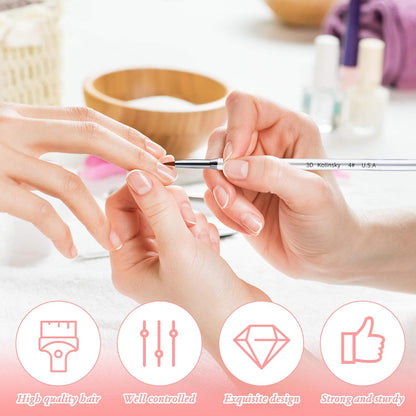 3 Pcs Kolinsky 3D Nail Art Brush Set Size 2/4/5 Acrylic Nail Art Brush with Silver Metal Nonslip Grip Handle Polish Cleaning Manicure Tools for Women Acrylic Sculpture Application
