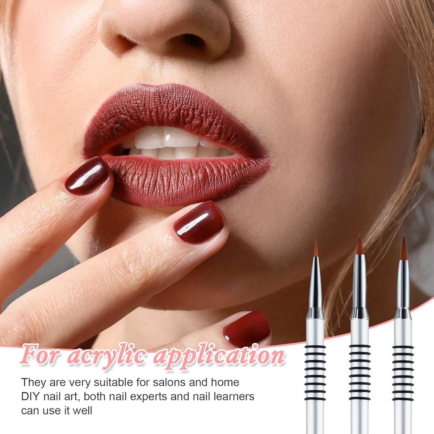 3 Pcs Kolinsky 3D Nail Art Brush Set Size 2/4/5 Acrylic Nail Art Brush with Silver Metal Nonslip Grip Handle Polish Cleaning Manicure Tools for Women Acrylic Sculpture Application