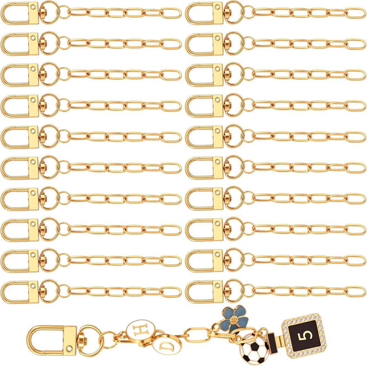 Gold alloy keychain clips with swivel snap hooks and extender chain links, DIY charm set