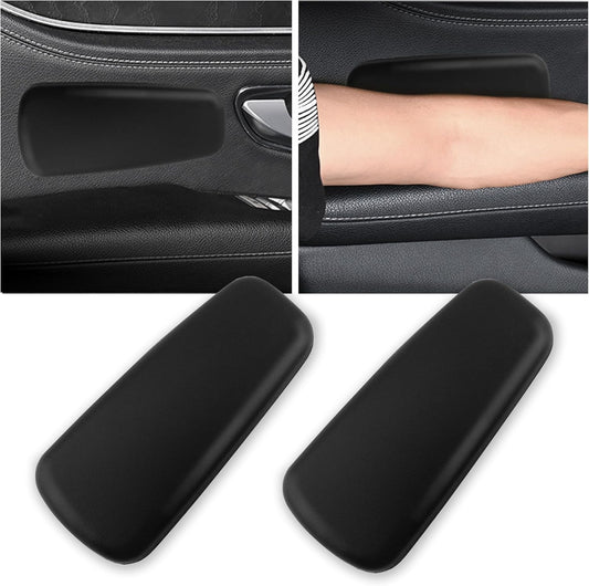 Set of 2 black soft leather arm rest elbow pads for car door, one-piece molded