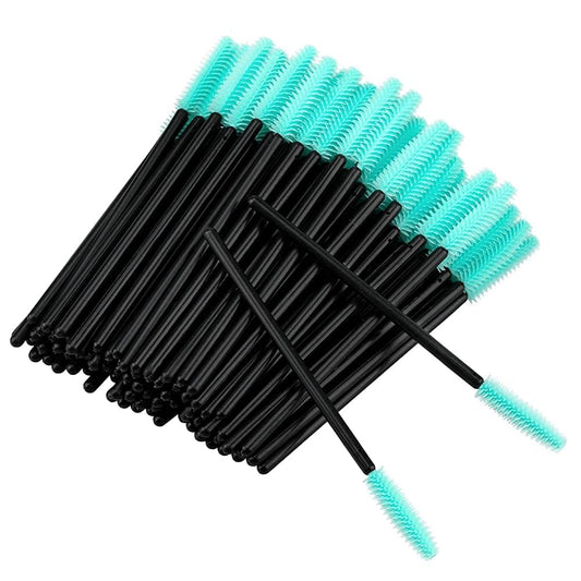 Silicone mascara applicator wands with black handles and turquoise bristles