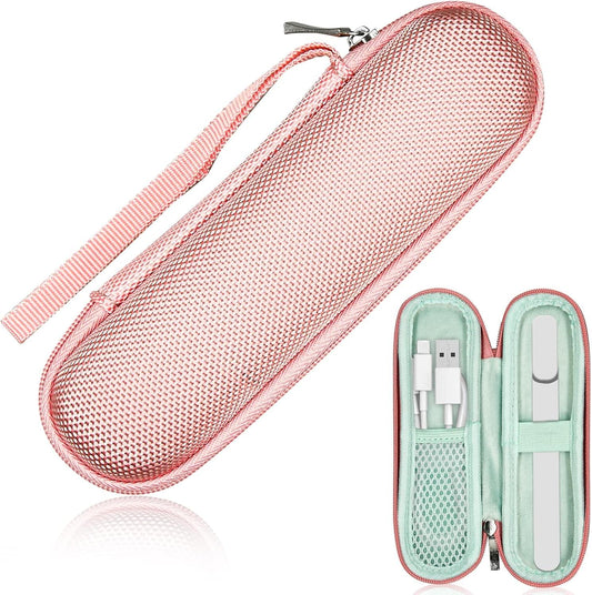 Pink mesh zippered hard case with wrist strap for facial wand and accessories