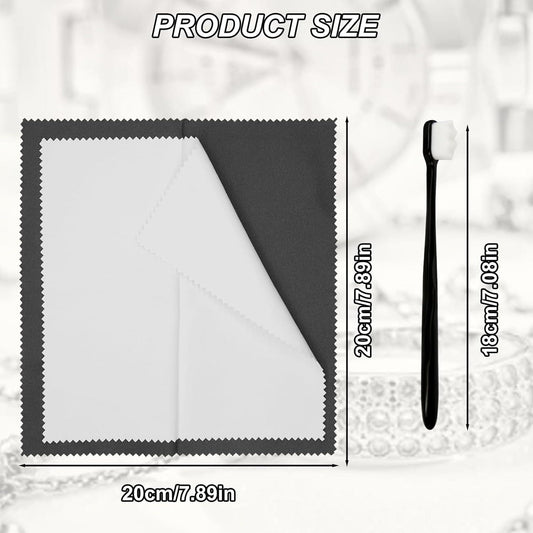 Rectangular jewelry cleaning cloths with stitched edges and an ultra-soft brush.