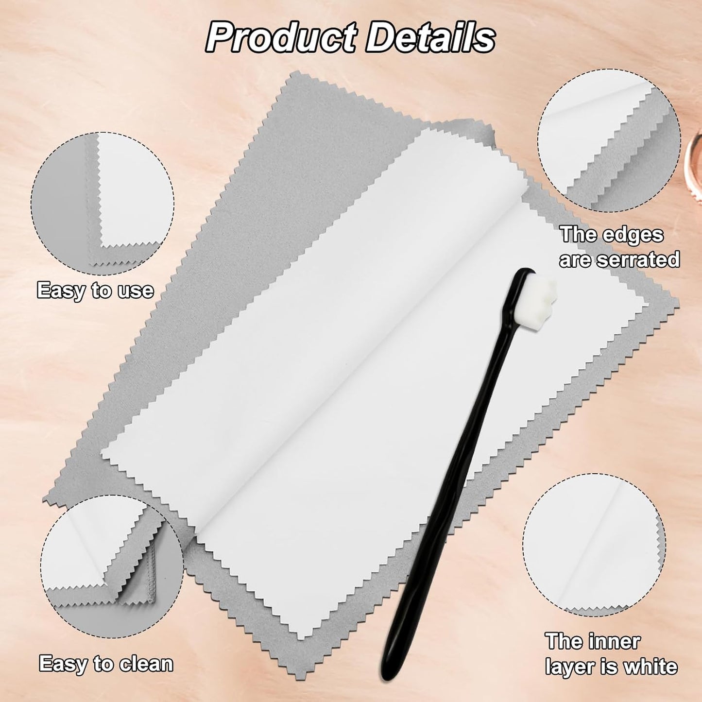 6Pcs Jewelry Cleaning Tool, Jewelry Cleaning Kit Includes 2 Jewelry Cloths & 2 Ultra-Soft Brushes, Polishing Cloth for Gold Diamonds Platinum Gemstones Coins