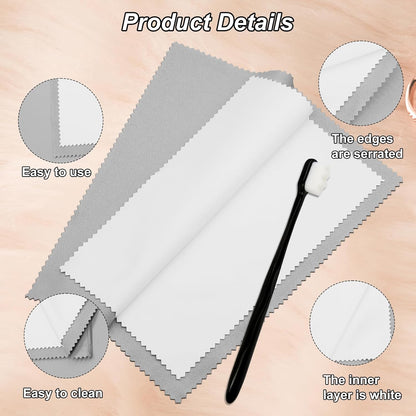 6Pcs Jewelry Cleaning Tool, Jewelry Cleaning Kit Includes 2 Jewelry Cloths & 2 Ultra-Soft Brushes, Polishing Cloth for Gold Diamonds Platinum Gemstones Coins