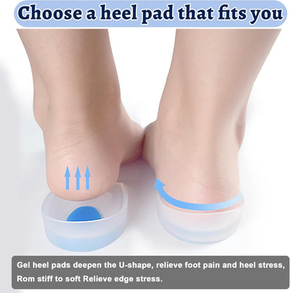 3 Pair Gel Heel Cups Plantar Fasciitis Inserts - Silicone Gel Heel Pads for Heel Pain, Bone Spur & Achilles Pain, Gel Heel Cushions and Cups, Pad & Shock Absorbing Support