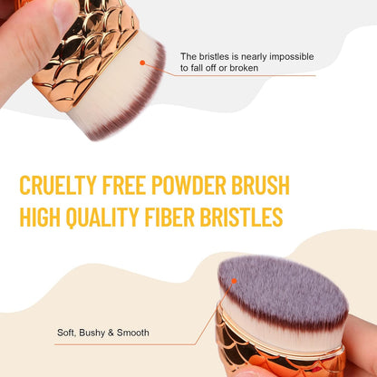 Kabuki Makeup Brush for Sunscreen & Liquid Foundation - Face Brush for Kids & Adults, Powder Cream Contour Applicator with Blending Buffing Stippling - Rose Gold