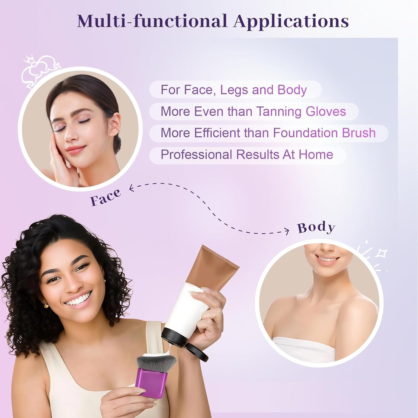 Self Tanner Brush 2PCS Body Makeup Brush for Flawless Face and Body Makeup, Sunless Tanner Blending Brush Body Brush for Self Tanner, Bronzer, Foundation, Vegan & Cruelty Free