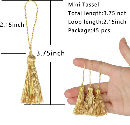 Gold mini tassel with cord loop; 3.75 in length, 2.15 in loop, 45 pcs