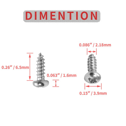 100pcs #2 x 1/4" Pan Head Sheet Metal Screws, Phillips Drive Self-Tapping Screw, Round Head Wood Screw, Full Thread, 304 Stainless Steel 18-8, Bright Finish