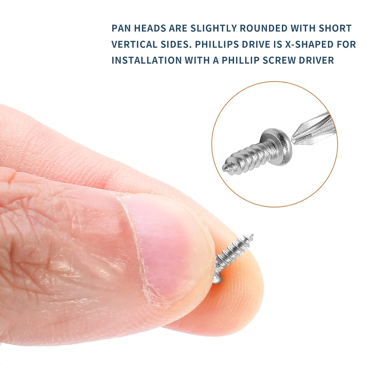 100pcs #2 x 1/4" Pan Head Sheet Metal Screws, Phillips Drive Self-Tapping Screw, Round Head Wood Screw, Full Thread, 304 Stainless Steel 18-8, Bright Finish