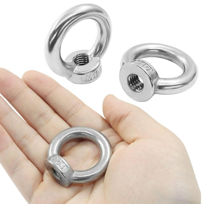 6 Pcs M10 304 Stainless Steel Lifting Eye Nut, 3/8" Metric Ring Shape Nut Threaded Fastener for Boating/Industrial Use