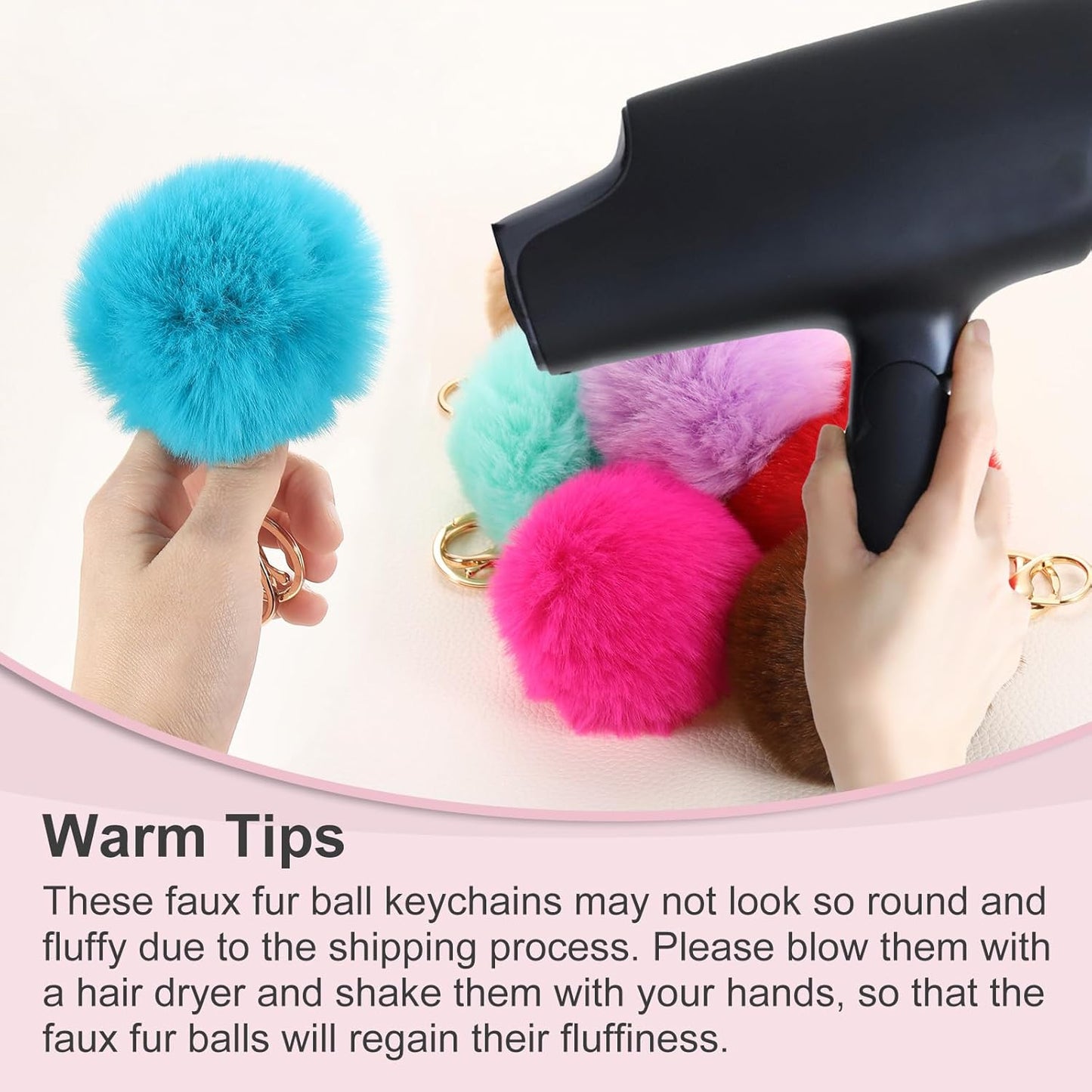 Pom Pom Keychain, Faux Rabbit Fur Puff Ball for Women Purse
