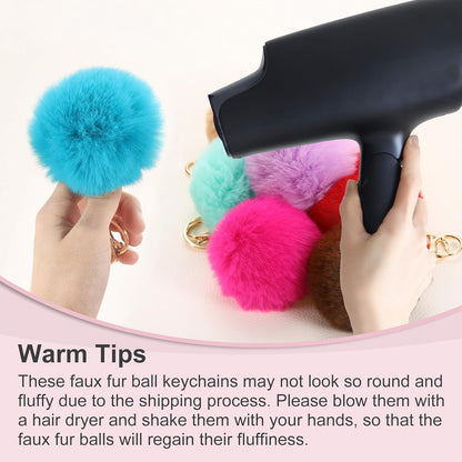 Pom Pom Keychain, Faux Rabbit Fur Puff Ball for Women Purse