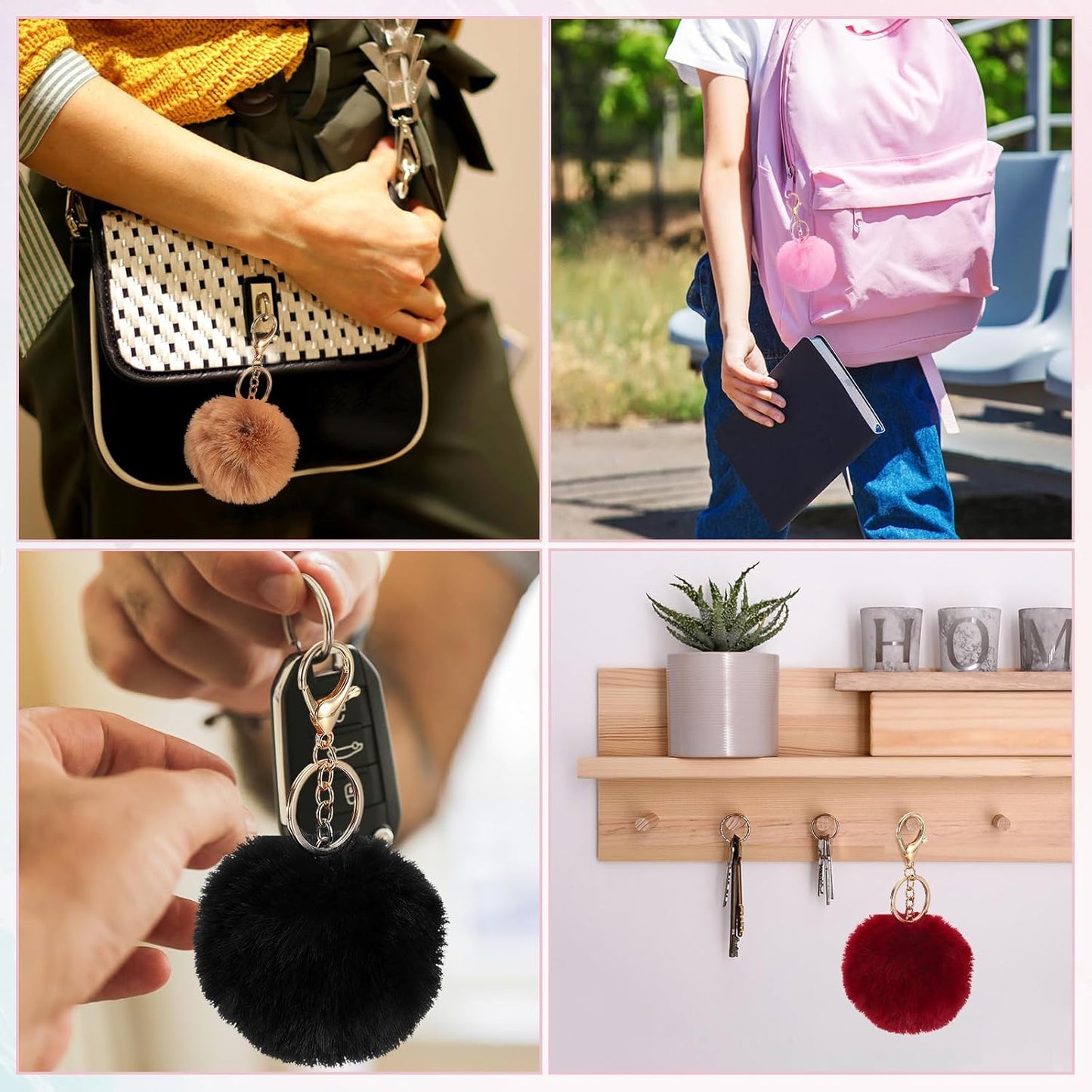 Pom Pom Keychain, Faux Rabbit Fur Puff Ball for Women Purse
