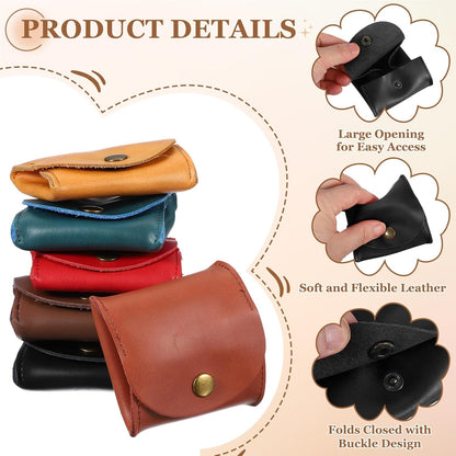Rustic Leather Coin Purse, Small Leather Pouch Unisex Small Pocket Pouch with Snap Closure Change Holder for Coins Jewelry Earphones Storage, Black