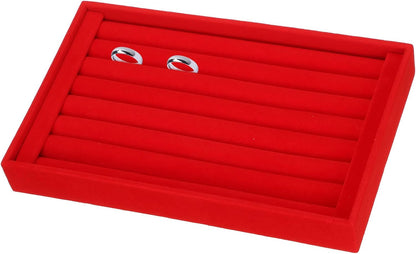 Velvet 7 Slots Ring Organizer Jewelry Display Tray Showcase Ring Holder Velvet Jewelry Organizer Stand for Rings Earrings Red