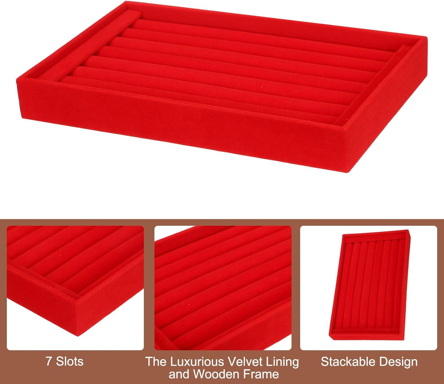 Velvet 7 Slots Ring Organizer Jewelry Display Tray Showcase Ring Holder Velvet Jewelry Organizer Stand for Rings Earrings Red