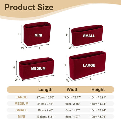 Purse Organizer Insert, Felt Portable Handbag Shaper Multiple Compartments Liner Pouch for Handbag Purse Tote Bag, 5.3" x 2" x 4", Burgundy