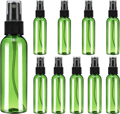 10Pack Spray Bottles, 2 Oz/60ML Reusable Clear Empty Mist Plastic Mini Travel Bottle Set,Small Refillable Liquid Containers for Household Use, Essential Oil, Cleaning (Green Black)