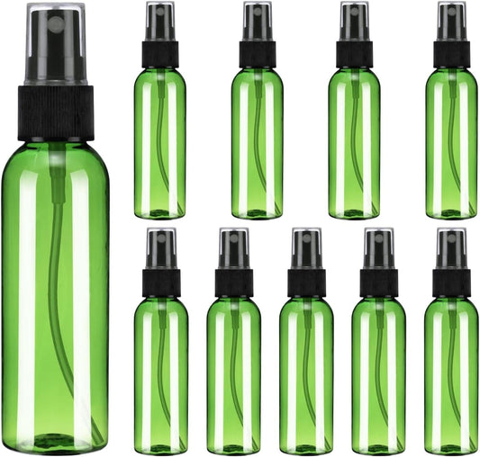10 mini clear mist spray bottles with black nozzles, reusable refillable travel set