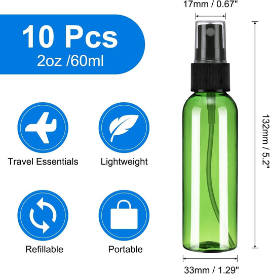 2 oz mini clear spray bottle with black nozzle and protective cap