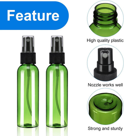 10Pack Spray Bottles, 2 Oz/60ML Reusable Clear Empty Mist Plastic Mini Travel Bottle Set,Small Refillable Liquid Containers for Household Use, Essential Oil, Cleaning (Green Black)