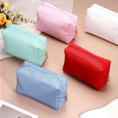 PU Leather Square Makeup Bag, Waterproof Cosmetic Organizer Bag Zipper Pouch Travel Toiletry Bag for Women for Makeup Brush Holder (Bronze Gold, Small)