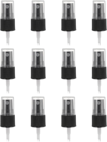 12 Pcs Black Spray Top, 18/410 Fine Mist Sprayer Reusable Replacement Spray Bottle Pump Stripe Plastic Top for Cosmetic Perfume and Body Sprays Bottle