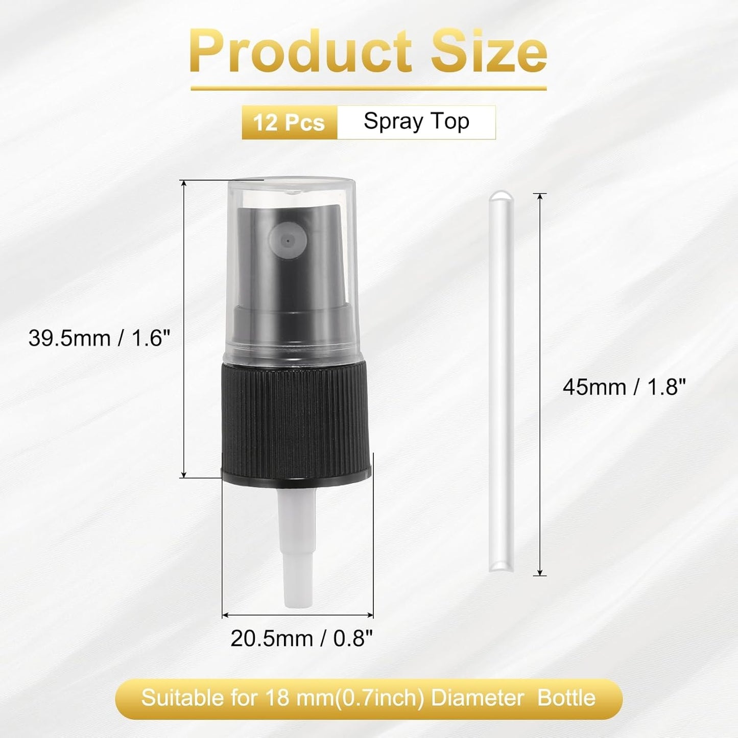 12 Pcs Black Spray Top, 18/410 Fine Mist Sprayer Reusable Replacement Spray Bottle Pump Stripe Plastic Top for Cosmetic Perfume and Body Sprays Bottle