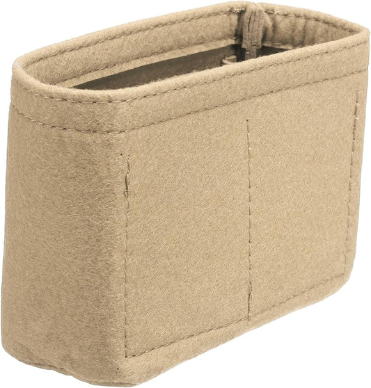 Beige felt purse organizer insert with open top and three stitched sections