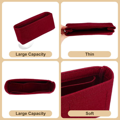Purse Organizer Insert, Felt Portable Handbag Shaper Multiple Compartments Liner Pouch for Handbag Purse Tote Bag, 5.3" x 2" x 4", Beige