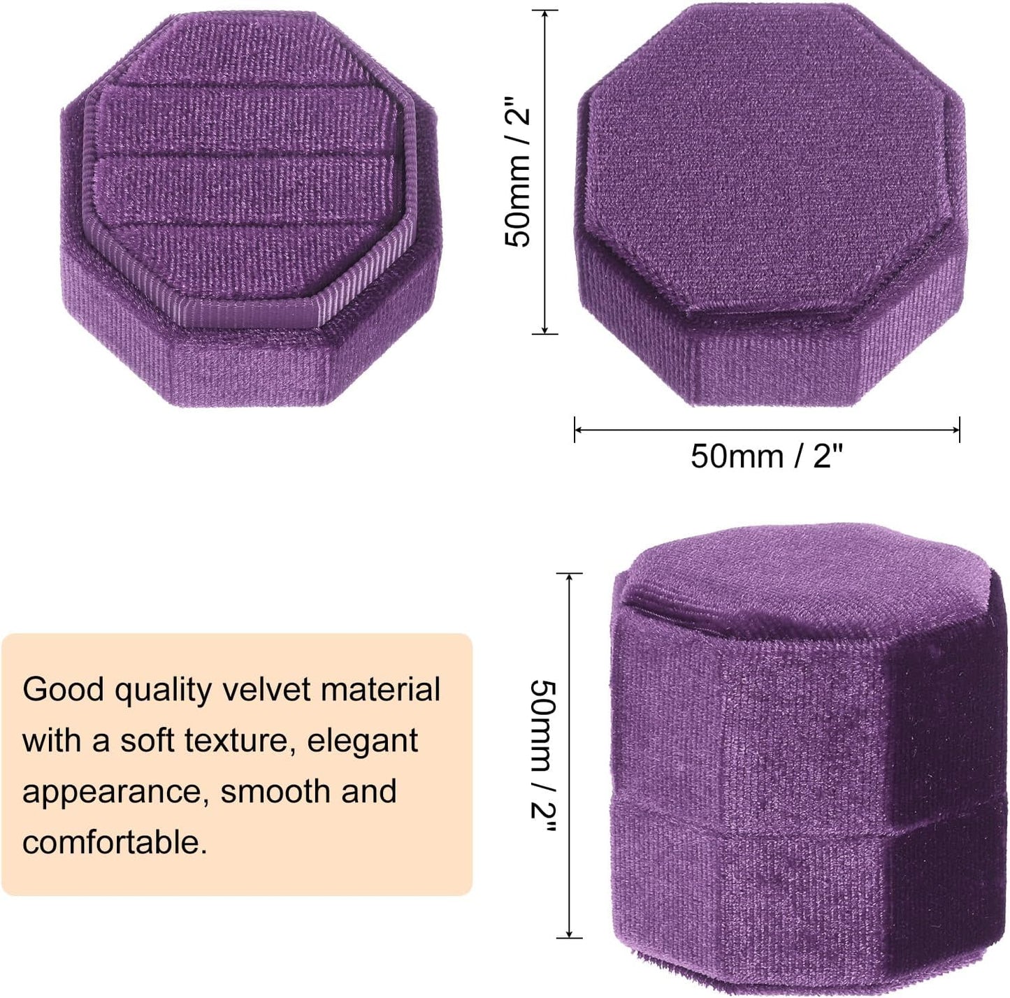 Velvet Ring Box, 3 Slot Octagon Wedding Ring Display Holder Box Jewelry Ring Gift Box for Wedding Ceremony Proposal Engagement (Deep Purple)