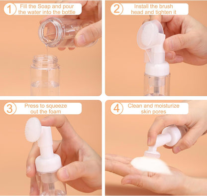 4Pcs Empty Foaming Soap Dispenser, 2oz / 60ml Facial Cleanser Foam Bottle with Brush for Hand Soap, Shampoo, Shower Gel, Yellow