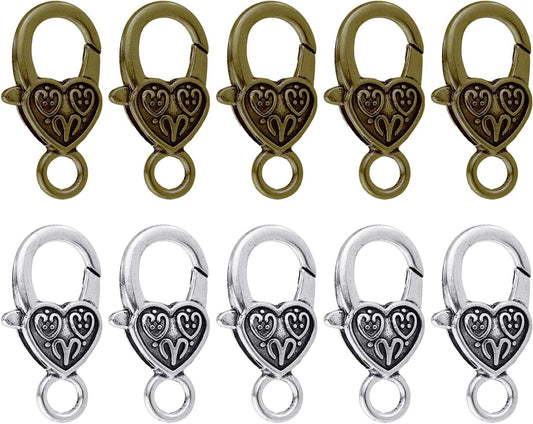 Heart lobster clasps set of heart-shaped metal clasp with ring, bronze tone