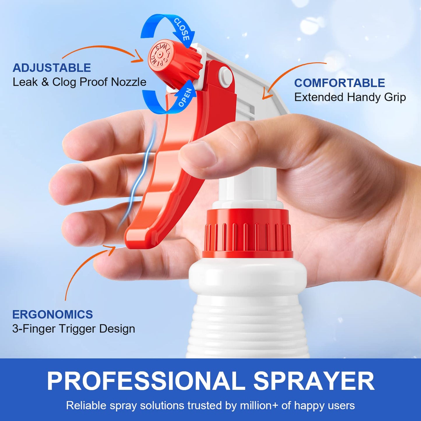 Spray Bottles (4 Pack, 24 Oz) Refillable Empty Plastic Water Spraying Bottle for Cleaning Solutions, Hair Spray, Car Detail, Watering Plants, Heavy Duty Mist Stream Sprayer with Measurement