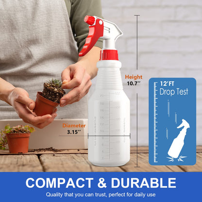 Spray Bottles (4 Pack, 24 Oz) Refillable Empty Plastic Water Spraying Bottle for Cleaning Solutions, Hair Spray, Car Detail, Watering Plants, Heavy Duty Mist Stream Sprayer with Measurement