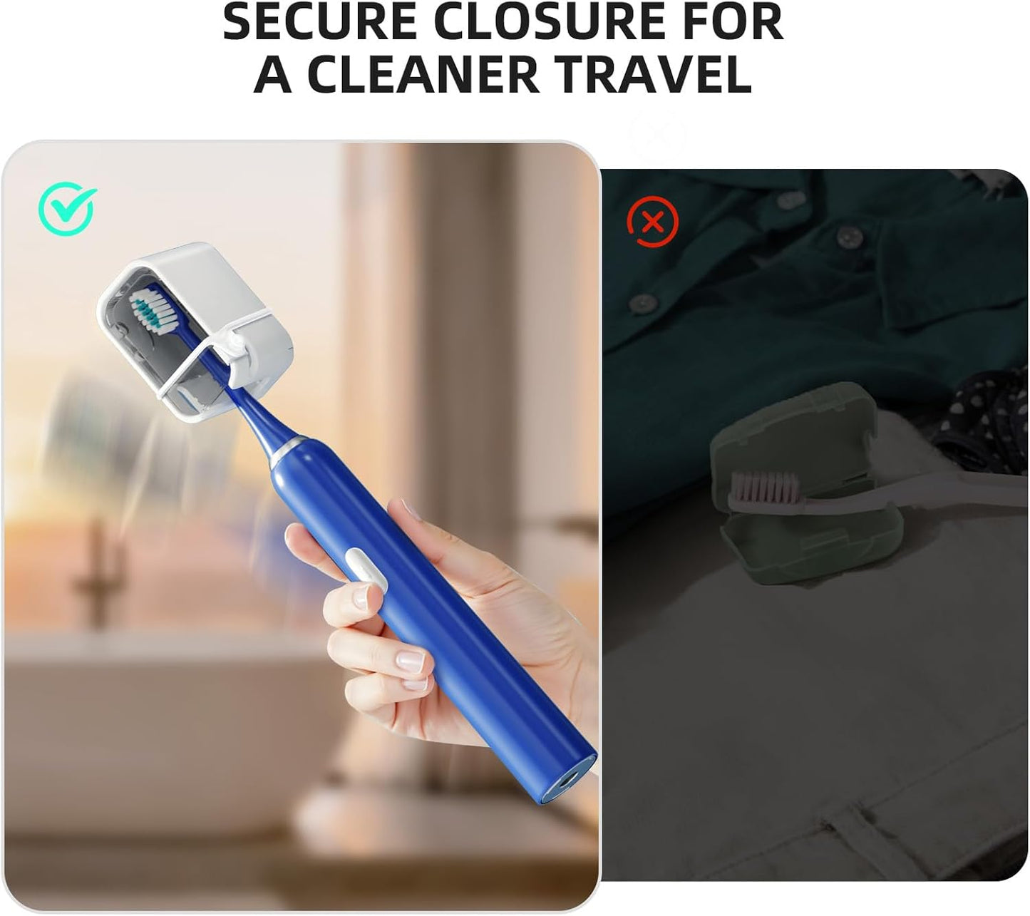 Toothbrush Cover Travel 2PCS, Stay Closed with Band Electric Toothbrush Covers Caps, Toothbrush Head Cover for Travel, Camping, Bathroom, Business, Grey