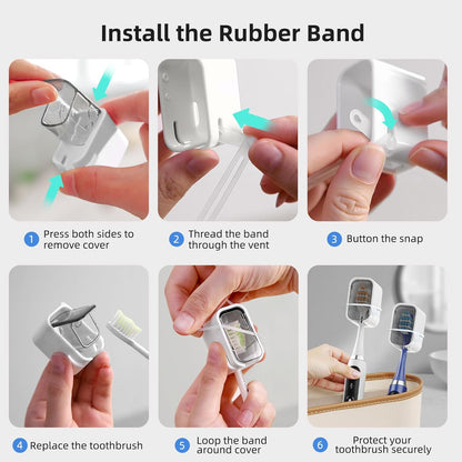 Toothbrush Cover Travel 2PCS, Stay Closed with Band Electric Toothbrush Covers Caps, Toothbrush Head Cover for Travel, Camping, Bathroom, Business, Grey