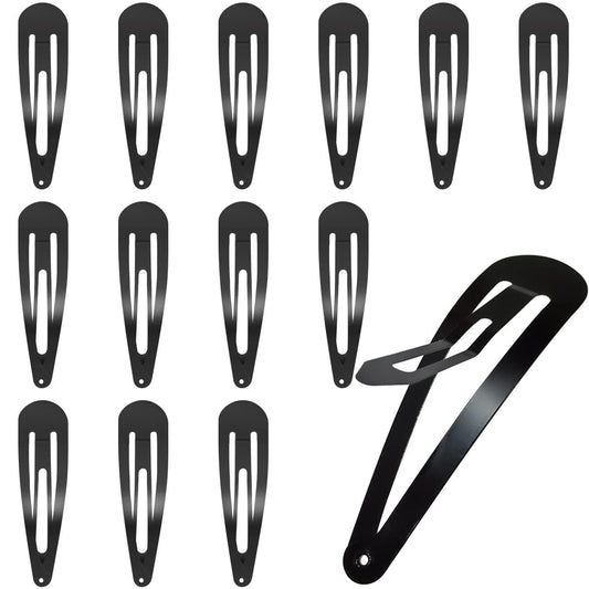 Set of black snap hair clips, large barrette pins with curved metal prongs