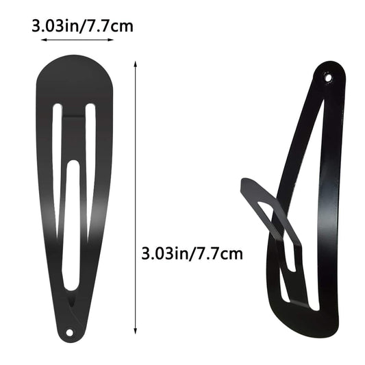Black snap hair clip, large barrette with metal prongs, about 3.03 in long