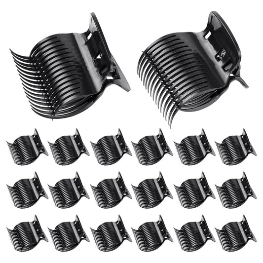Black hot roller claw clips with ridged comb teeth, 20-piece set