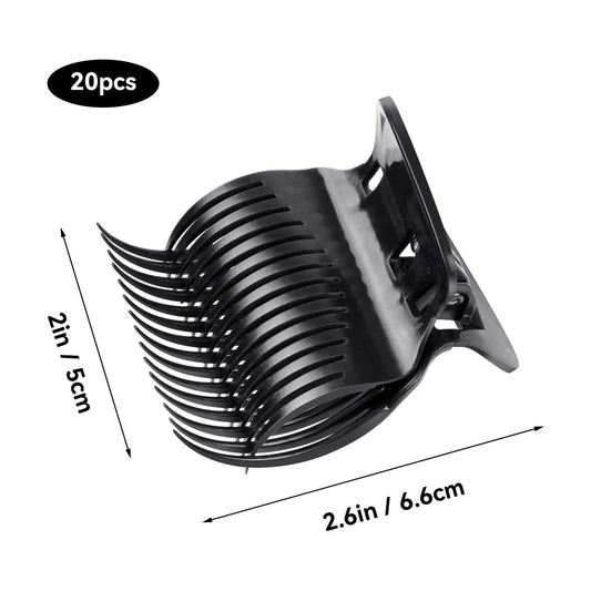 Black hot roller claw clip, 2 in size, ridged comb teeth
